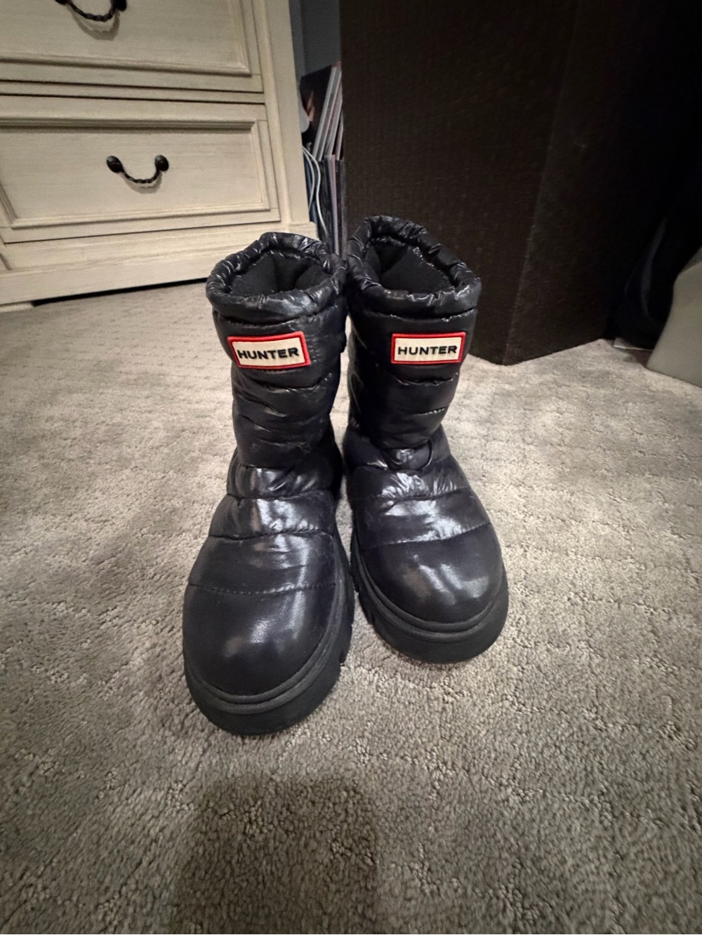 Hunter  Black Puffer Winter Boots